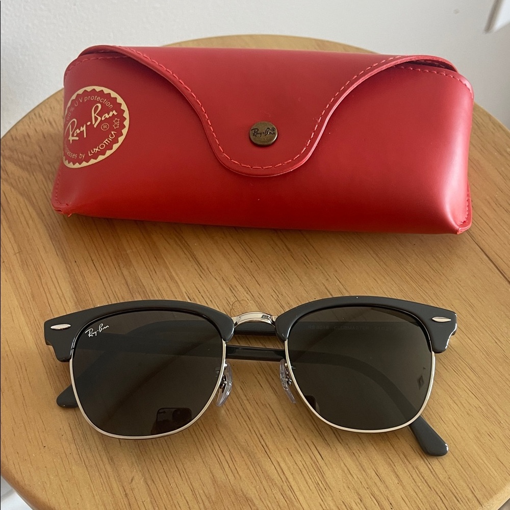 Ray-Ban Black and Silver Sunglasses with Red Case